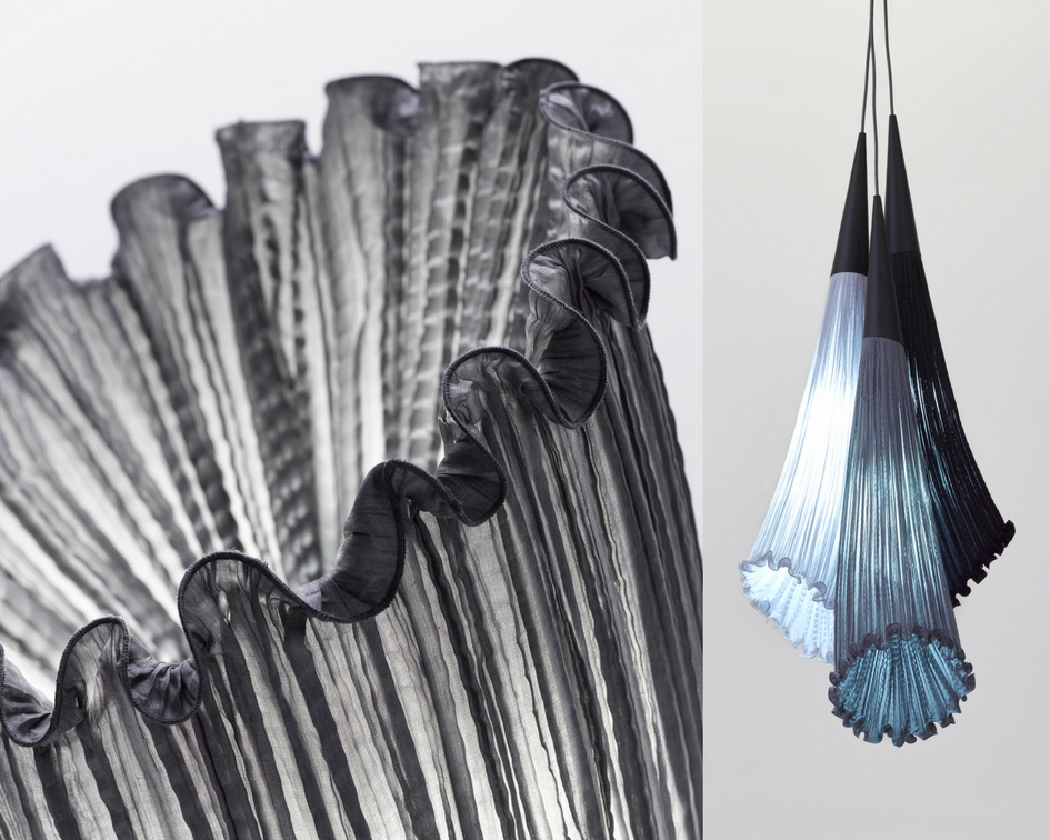 Left: Aqua Creations: Morning Glory Collection-Horn Floor Lamp, Right: Aqua Creations: Morning Glory Collection-Chili Pendant